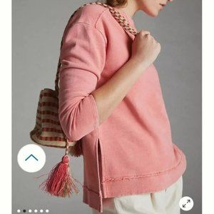 Anthropologie PILCRO Imogen Pullover Top Sweatshirt XS Peach Distressed Cotton